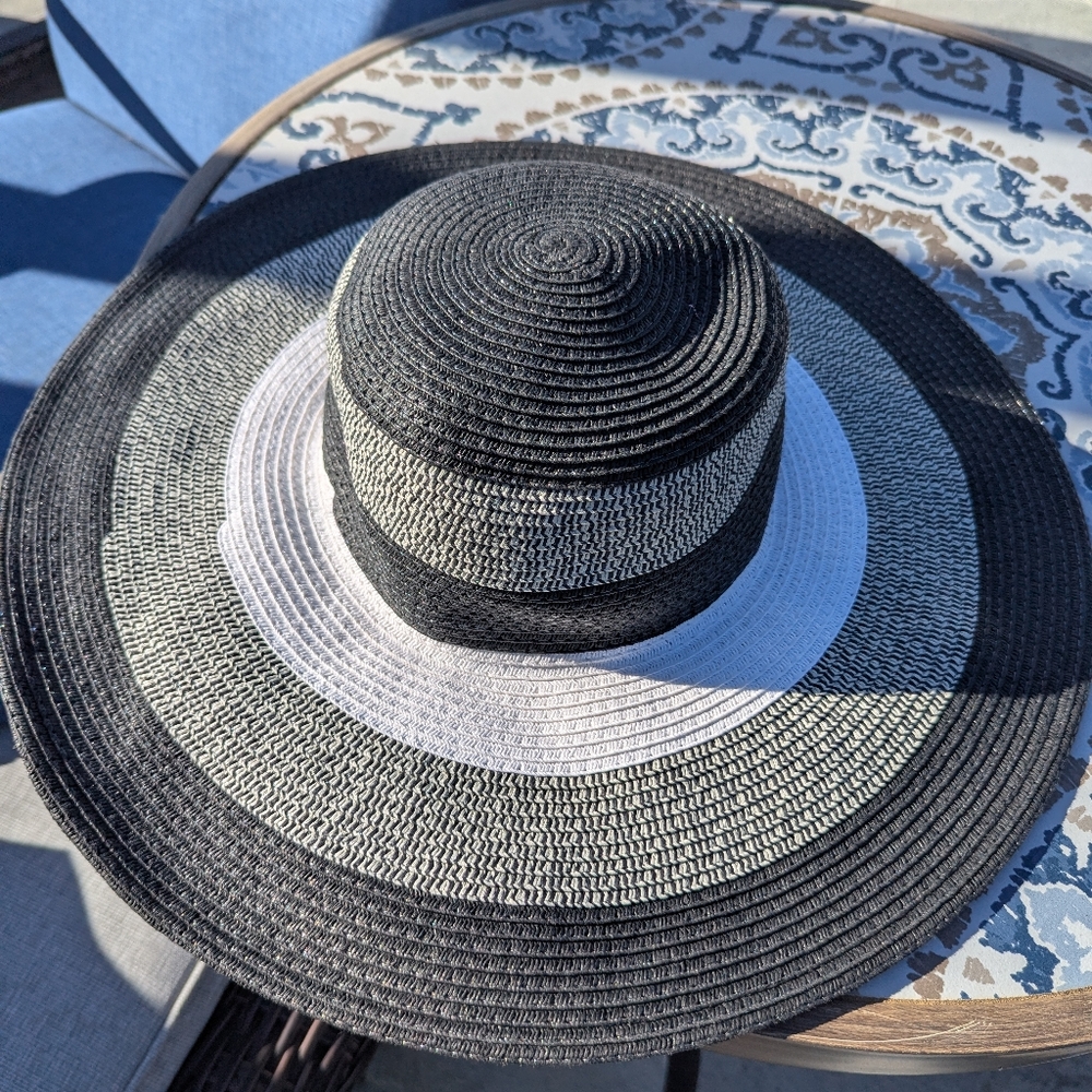 Elegant Black and White Wide Brim Hat